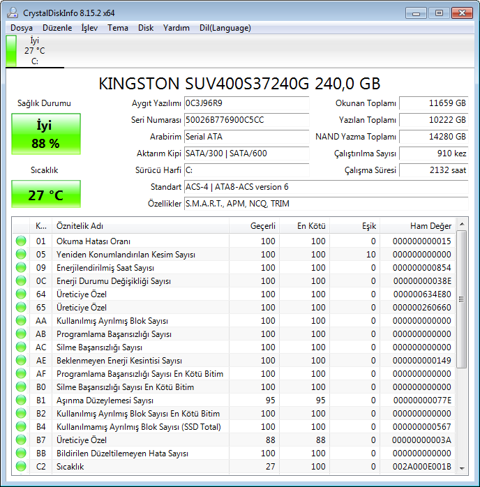 Kingston SUV400S37240G SSD sağlıklı mı? | Technopat Sosyal