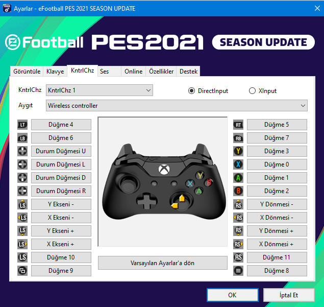 PES 2021 gamepad ayarlarında gamepad tuşu basılı gözüküyor | Technopat  Sosyal