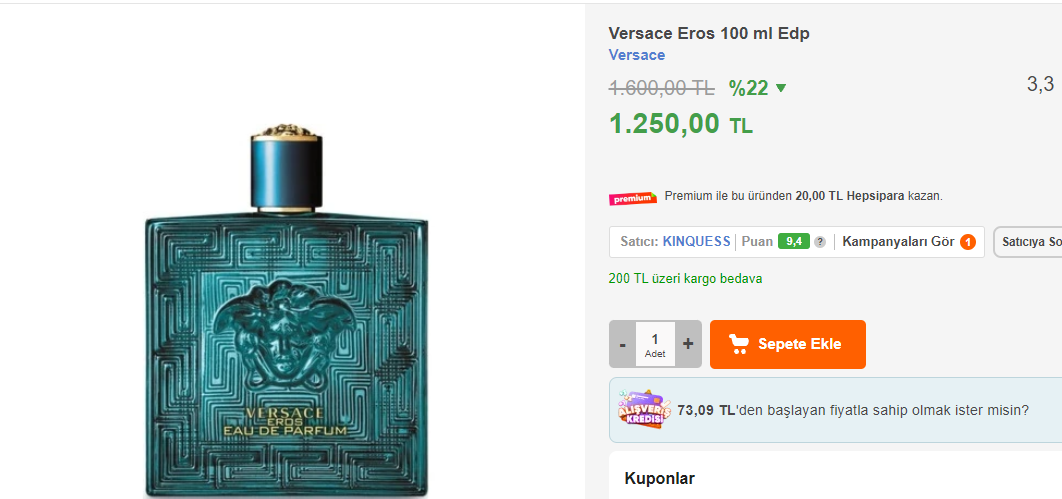 Hepsiburada'da 1250TL'ye satılan Versace Eros orijinal midir? | Technopat  Sosyal