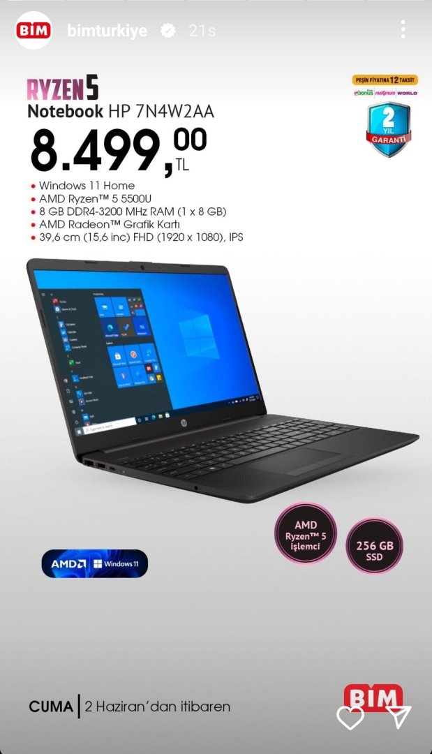 Elektronik: BİM'de Ryzen 5 Notebook 8.499 TL | Technopat Sosyal