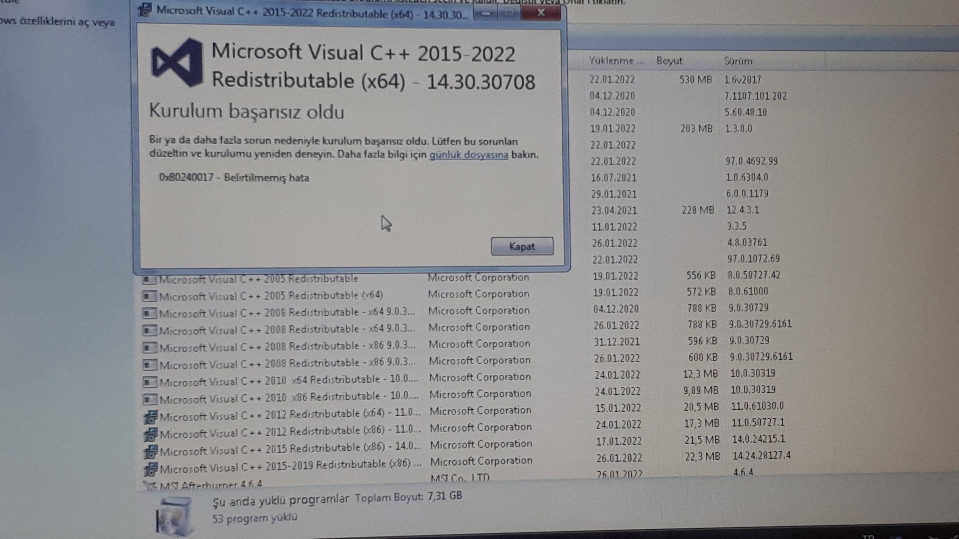 Microsoft Visual C++ 2015-2022 kurarken hata veriyor | Technopat Sosyal