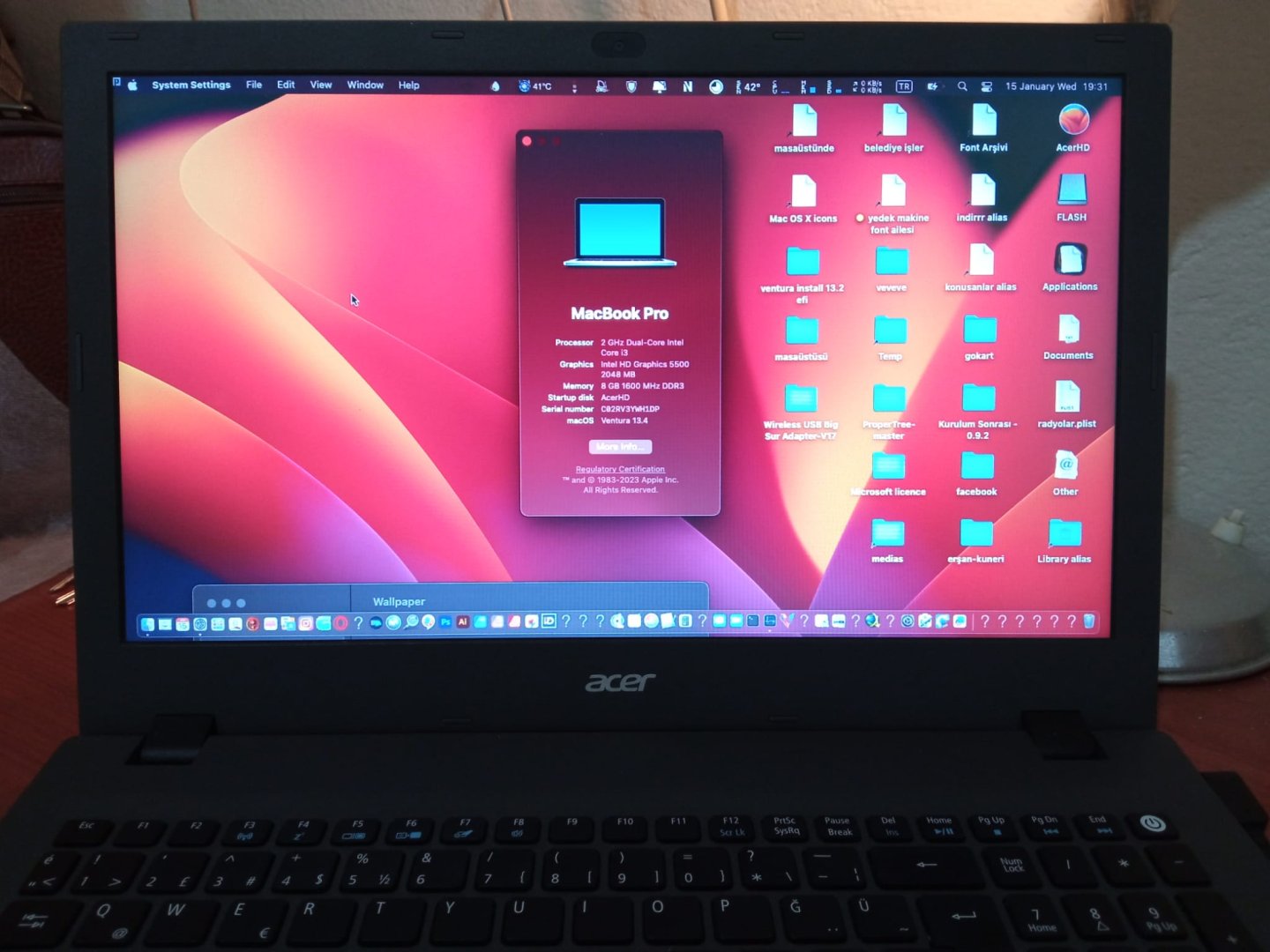 Başarılı Kurulum: Acer E15 E5-573 38D1 laptop macOS Ventura 13.4 |  Technopat Sosyal