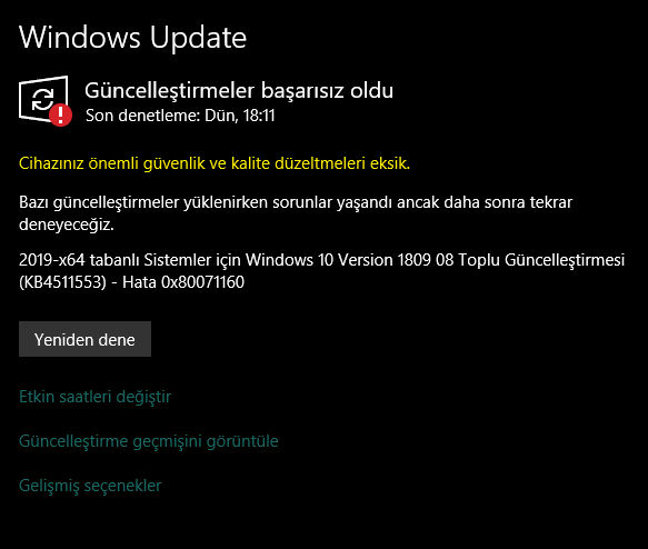 Windows 10 Update 0x80071160 hatası | Technopat Sosyal