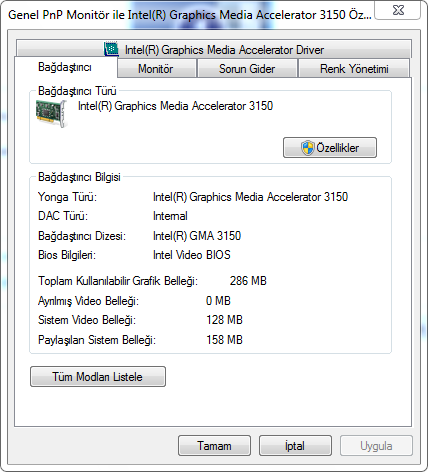HD Graphics 3150 286 MB ekran kartı neden 128 MB olarak gözüküyor? |  Technopat Sosyal