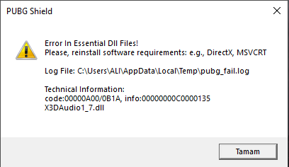 PUBG Lite "Error In Essential DLL Files!" Hatası