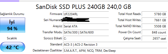 SanDisk SSD Plus sağlığı %94 | Technopat Sosyal