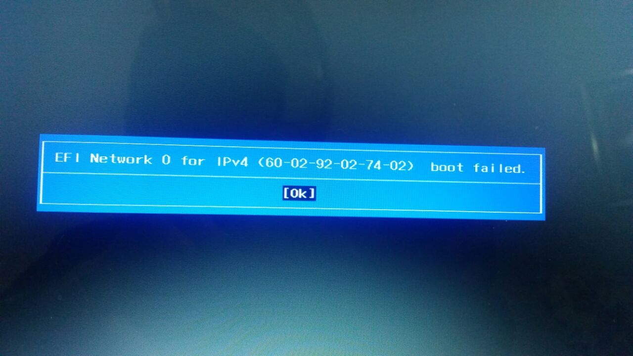 Windows 10 EFI Network 0 for IPv4 boot failed
