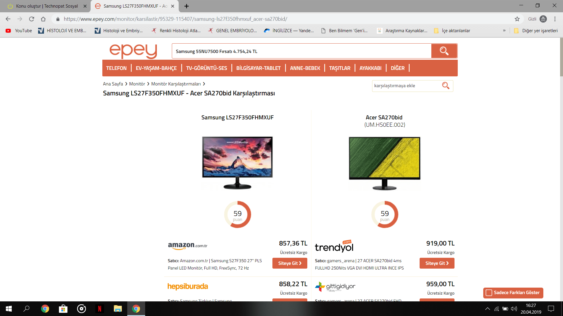 Acer SA270bid vs Samsung LS27F350FHMXUF | Technopat Sosyal