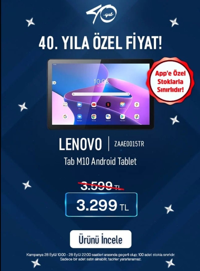 Elektronik: Lenovo Tab M10 Vatan Uygulamasında 3299TL | Technopat Sosyal