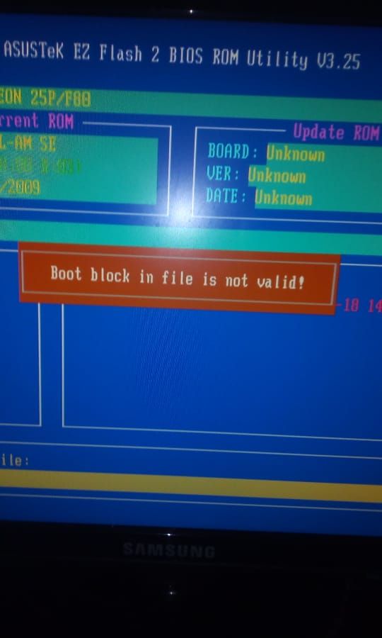 ASUS P5KPL AM-SE Boot block in file is not valid | Technopat Sosyal